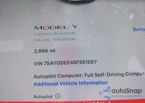 2025 Tesla Model Y Long Range Dual Motor All-Wheel Drive from USA, damaged, VIN 7SAYGDEE4SF261567